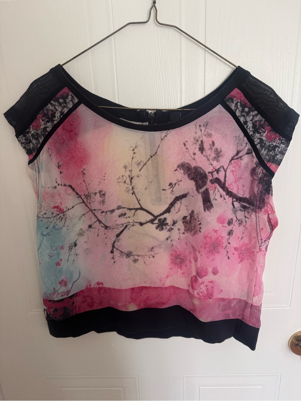 Buffalo Pink Floral & Bird 100% Cotton Crop Top